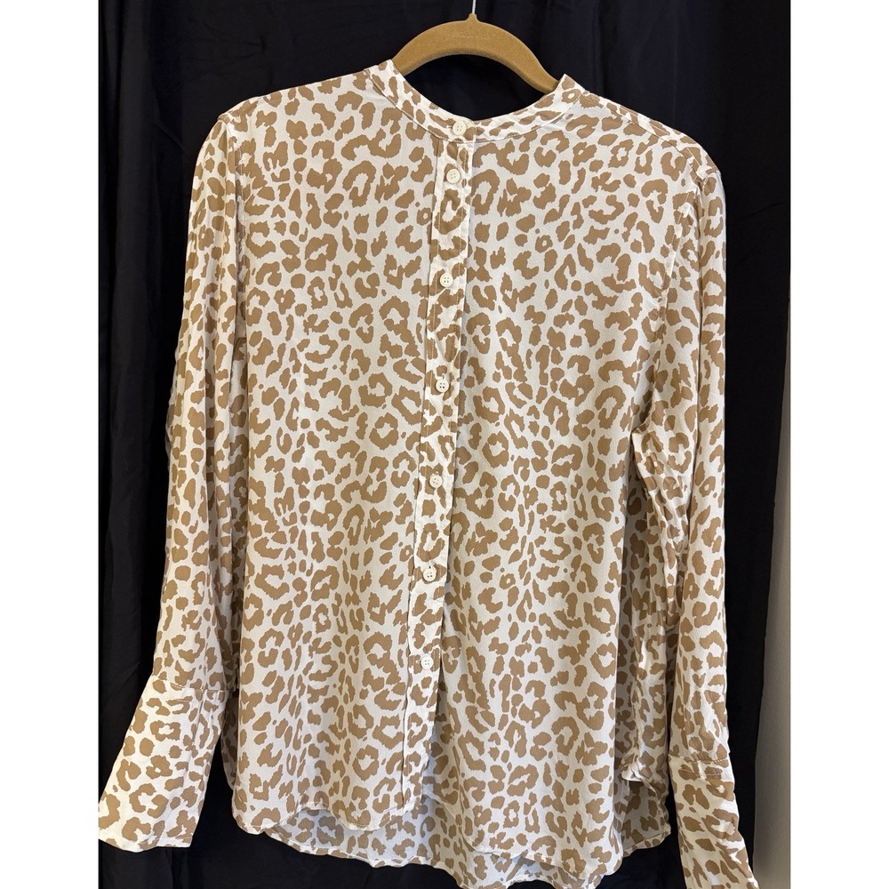 J.Crew Women's M Beige/White Leopard Print Silk Chiffon Round Neck Blouse